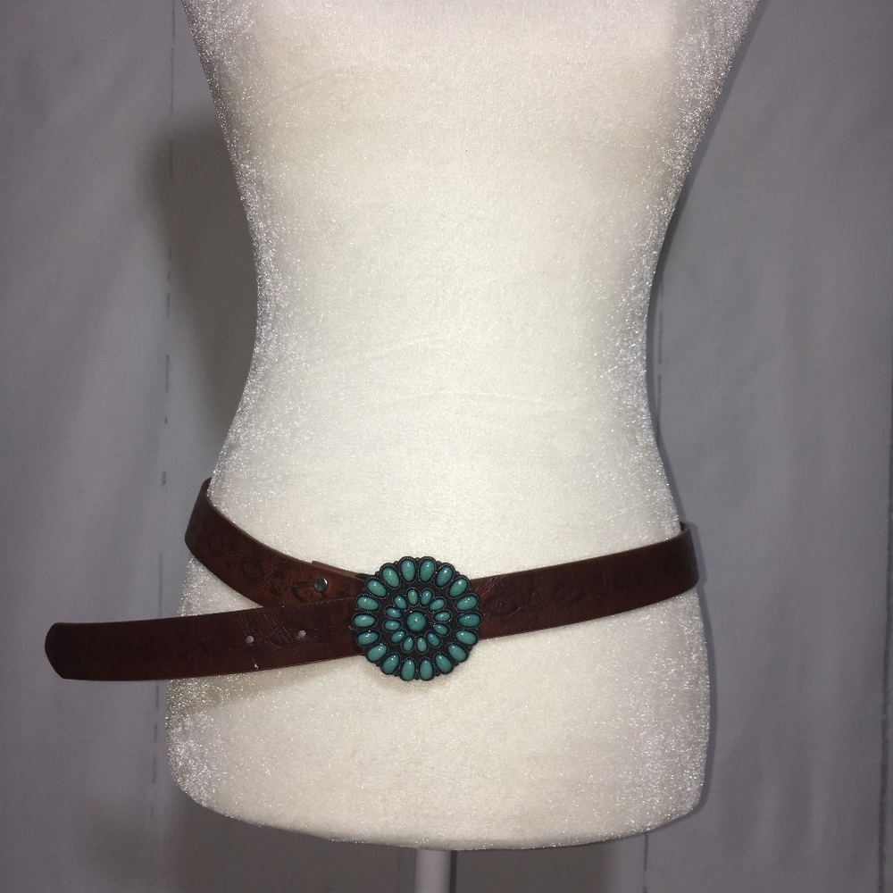 LEATHER BELT WITH TURQUOISE BUCKLE